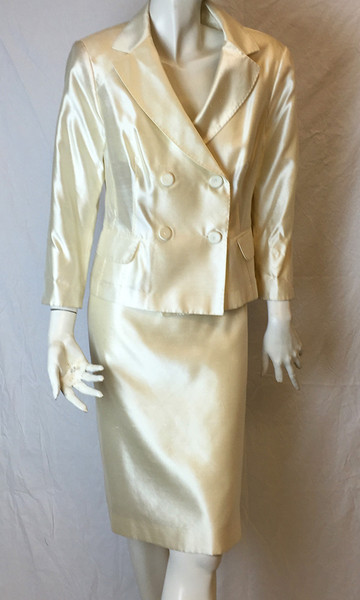Clips Ivory Silk Double Breasted Jacket and Silk Straight Skirt