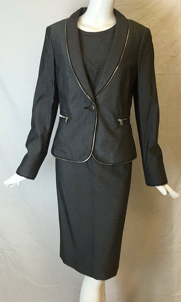 Georges Rech Gray Dress and Jacket With Zipper Detail