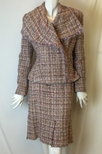 Angelo Tarlazzi Pink Tweed Fringe Jacket With Straight Skirt