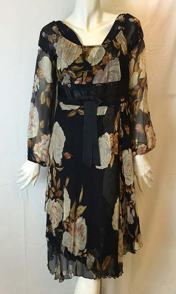 Mariella Burani Multi-Color Printed Long Sleeve Chiffon Dress