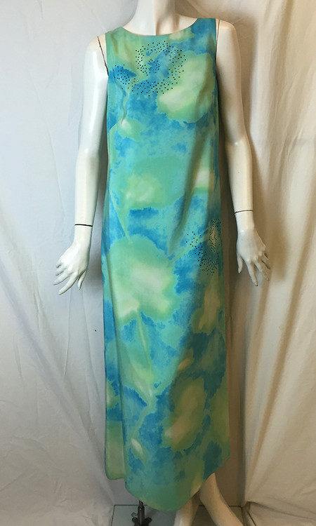 Anna Linder Turquoise Printed Gown With Beads - Couture Outlet NYC