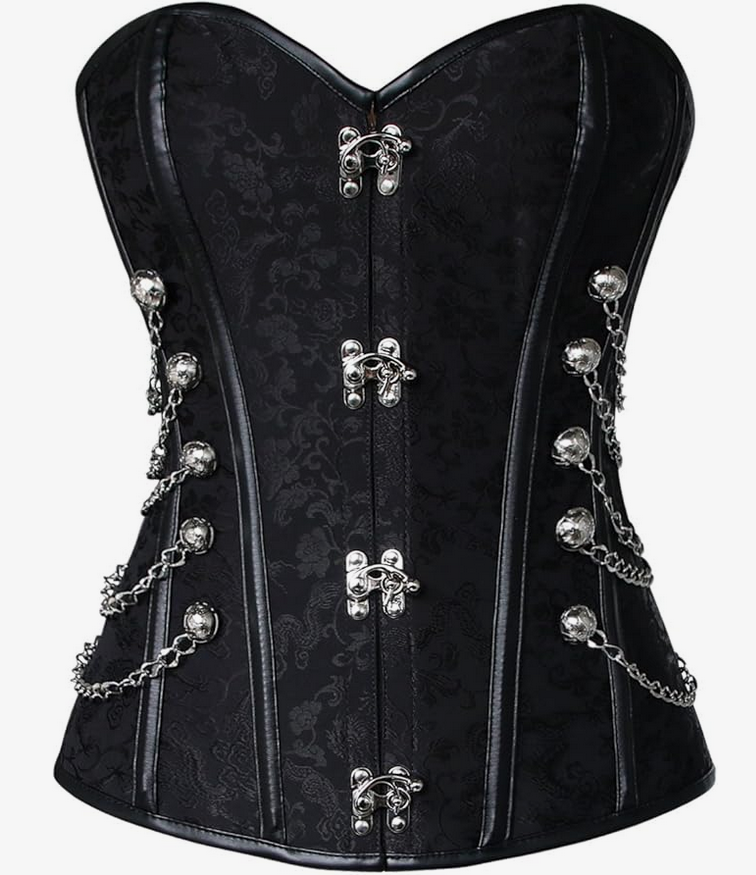 Steampunk Brocade Overbust Corset with Chains