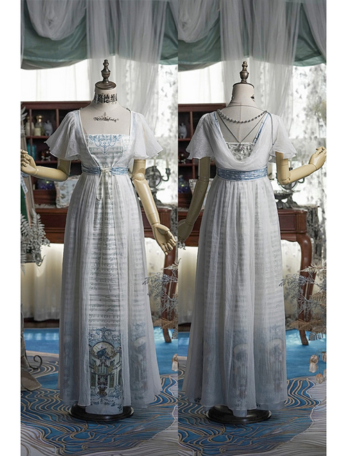 Music Score Prints Sleeveless Dress & Chiffon Overdress