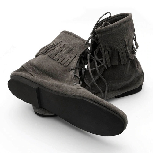 Low Suede Boots with Fringe