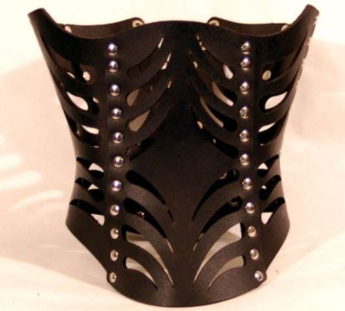 Sale Slashed Black Leather Under-bust Corset