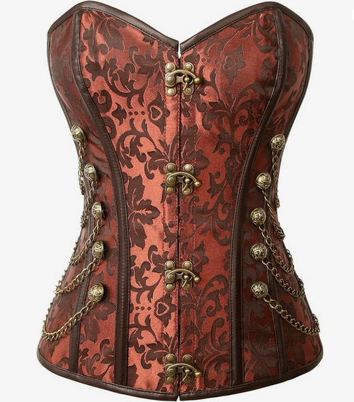 Steampunk Brocade Overbust Corset with Chains