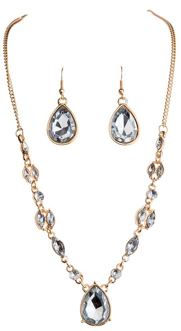 Gold Clear Drops Necklace Set