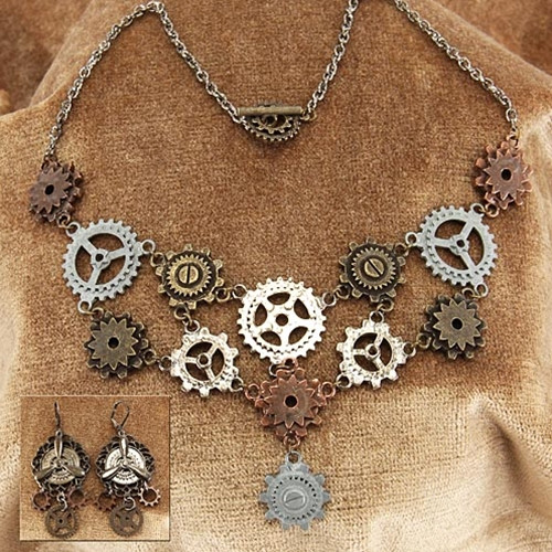 Multi Gear Necklace & Earrings