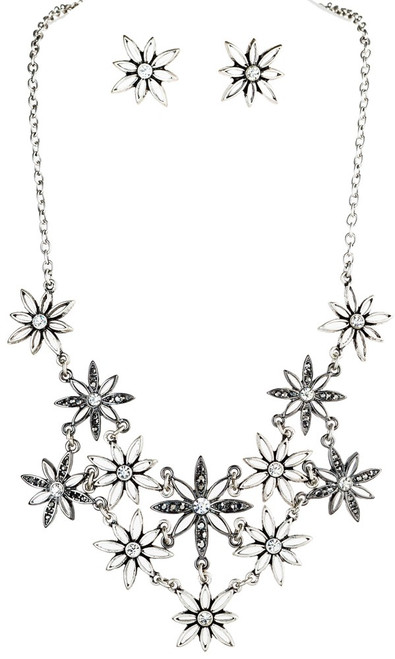 Silver Flowers Necklace Set