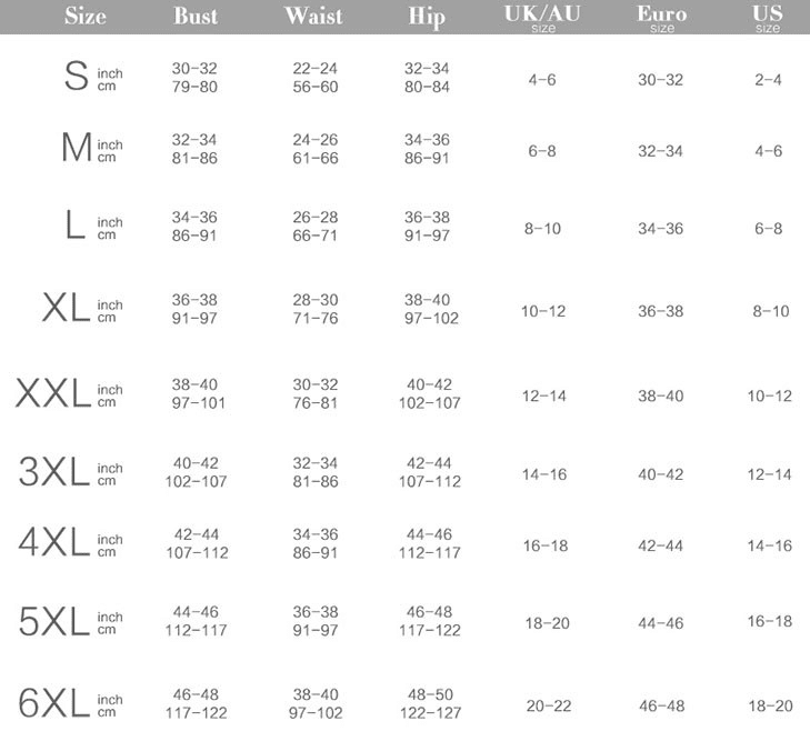 Corset Size Chart