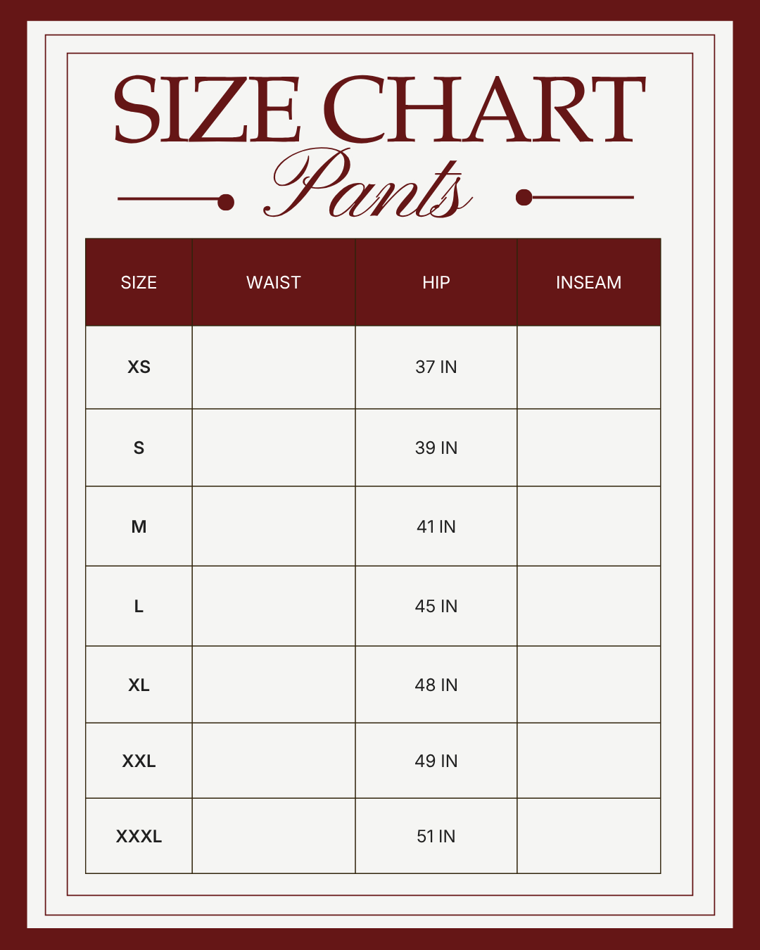 Size chart