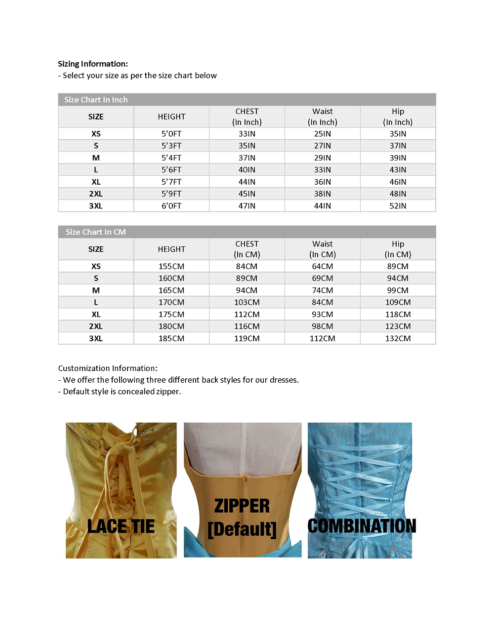 Size chart
