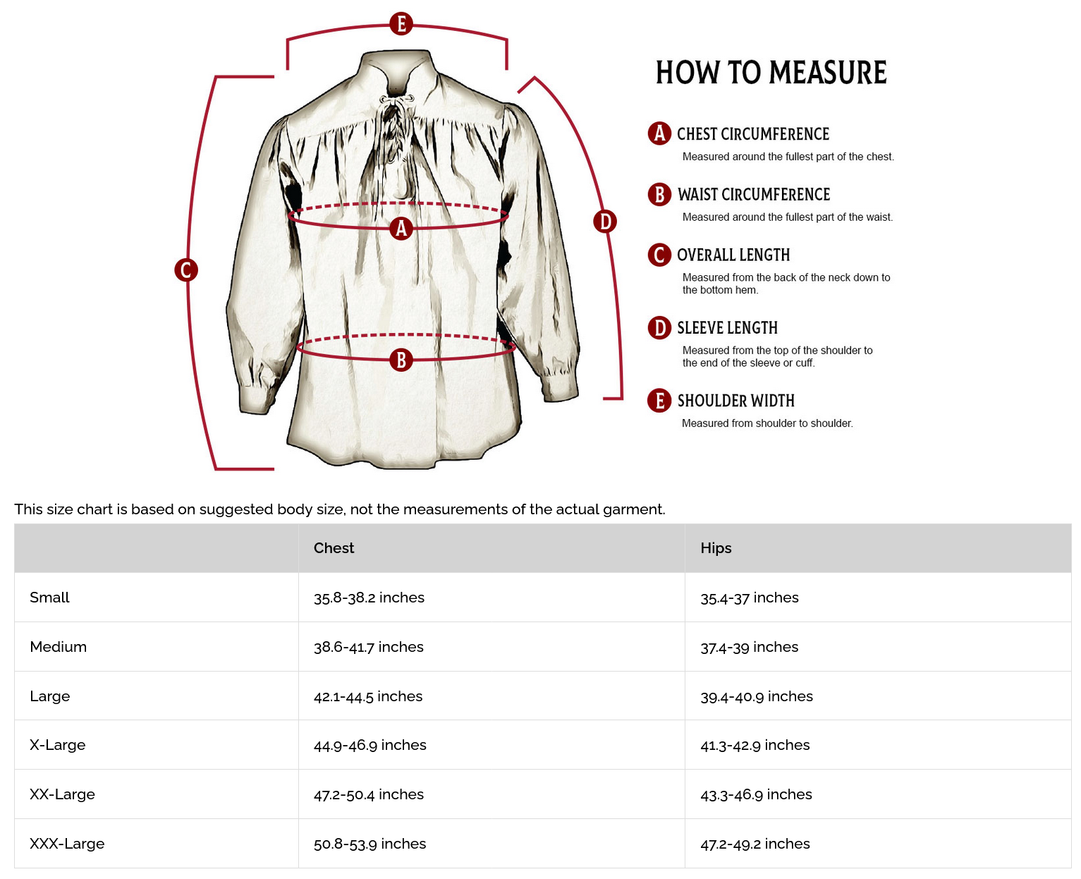 Viking Tunic Eric Size Chart