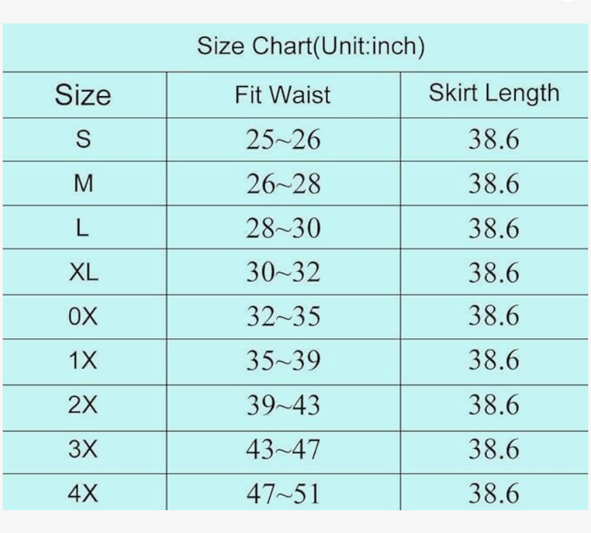 Size chart