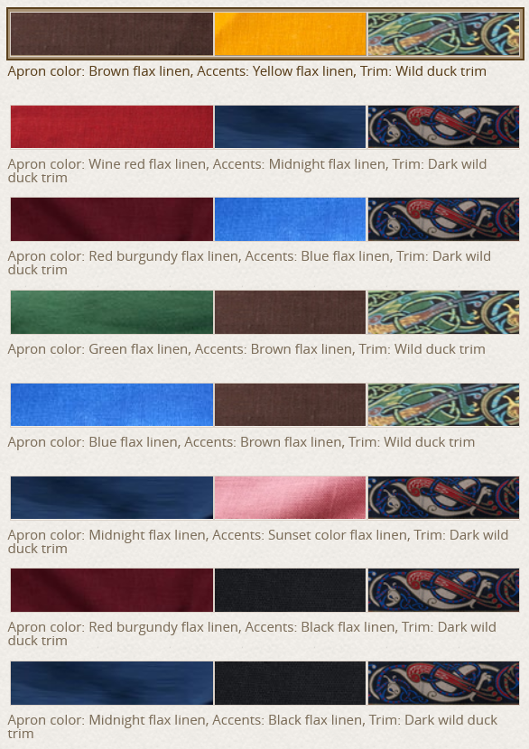 Apron color chart