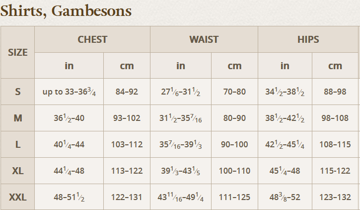 Size chart