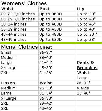 Size chart