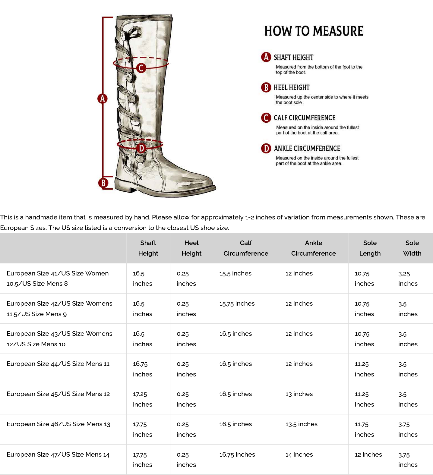 Size chart