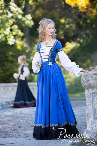 blue and white medieval dress Mythrojan Traditional Irish Celtic Dress : Chemise and Over Dress Medieval Renaissance Costume SCA LARP : Blue main image 0