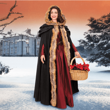 what winter cape medieval dress Winters Ridge Faux Fur Trimmed Cloak