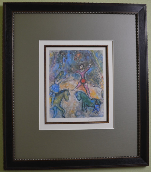 Framed. Hand Signed by Marc Chagall, Offset Lithograph “Cirque avec jongleurs”, from a Special VIP book published in 1975.  With COA.