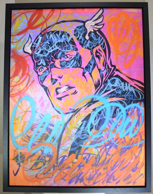 Framed.  Hand Signed by Dillon Boy, 1/1 Original “Cap America Graffiti”, 2013.  With COA.