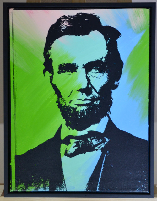 Framed.  Steve Kaufman, Colorful Original “Lincoln”.  Hand signed by Steve Kaufman SAK and numbered 2/30 on the back.  With COA.