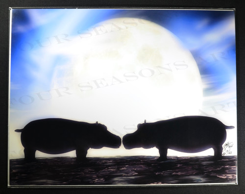 Alan Foxx, “Hippos in Love in the Moonlight”, Limited Edition Artist Proof 8.5 x 11 inch Print.  Hand Signed by Foxx and Numbered 19/25.  With COA.