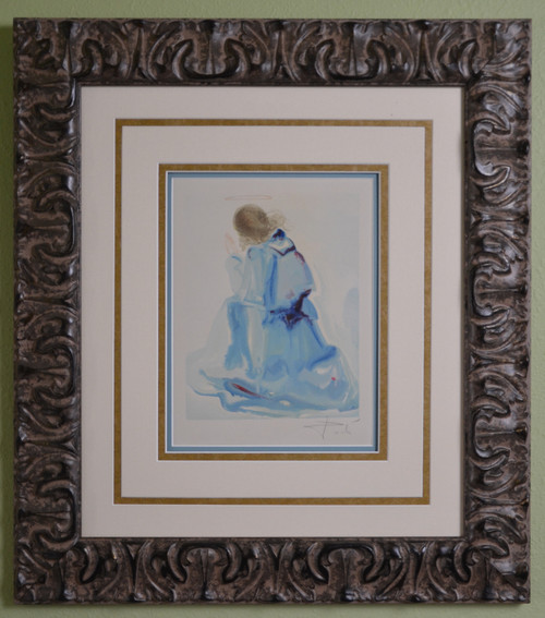 Framed.  Hand Signed by Salvador Dali, Original Woodcut, The Divine Comedy – 2nd Canto of the Paradiese “Der Engel”. With COA.