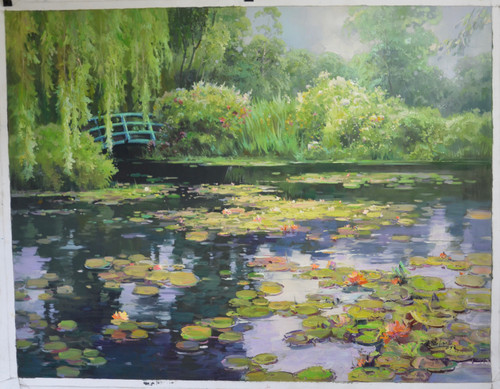 “Water Lily Pond Masterpiece” by Tian Lu.  Original Oil Painting on Canvas, Hand signed and dated 2018 by Tian Lu.
