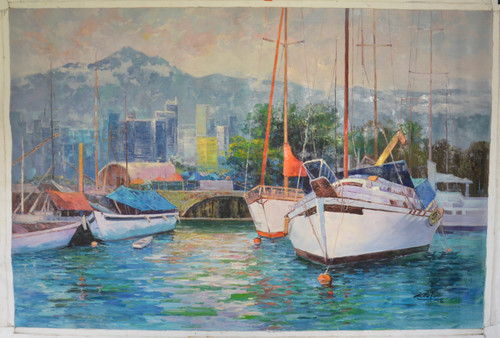 “Magnificent Harbor” by Tian Lu.  Original Oil Painting on Canvas, Hand signed and dated 2018 by Tian Lu.