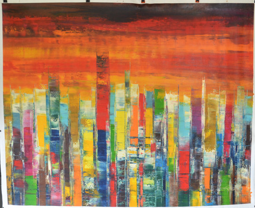 “Sunset in the City” by Tian Lu.  Original Oil Painting on Canvas, Hand signed and dated 2018 by Tian Lu.