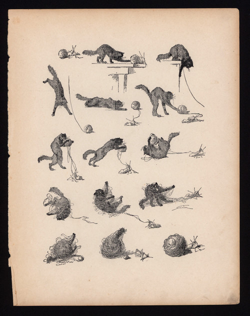 Theophile Steinlen, “Cat Played with a Ball” Page from De Katjes door Steinlen.