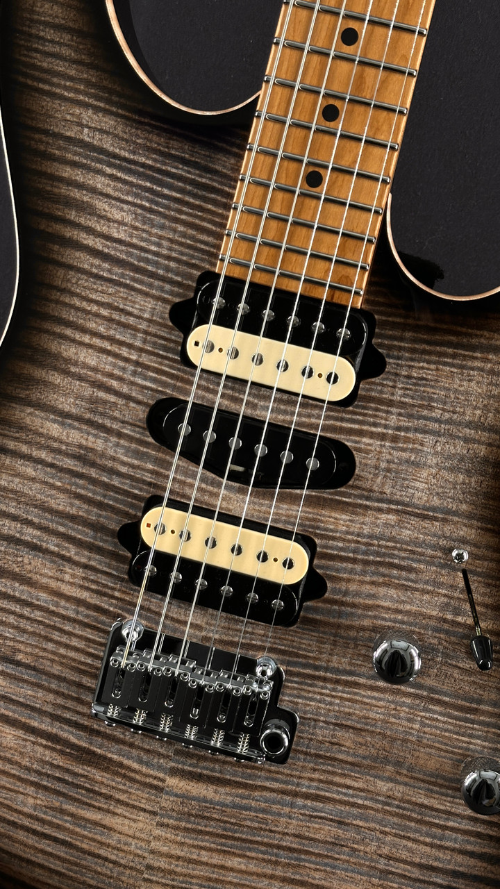 Suhr Modern Plus in Transparent Charcoal Burst with Roasted Maple Fingerboard