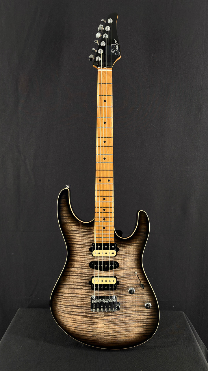 Suhr Modern Plus in Transparent Charcoal Burst with Roasted Maple Fingerboard