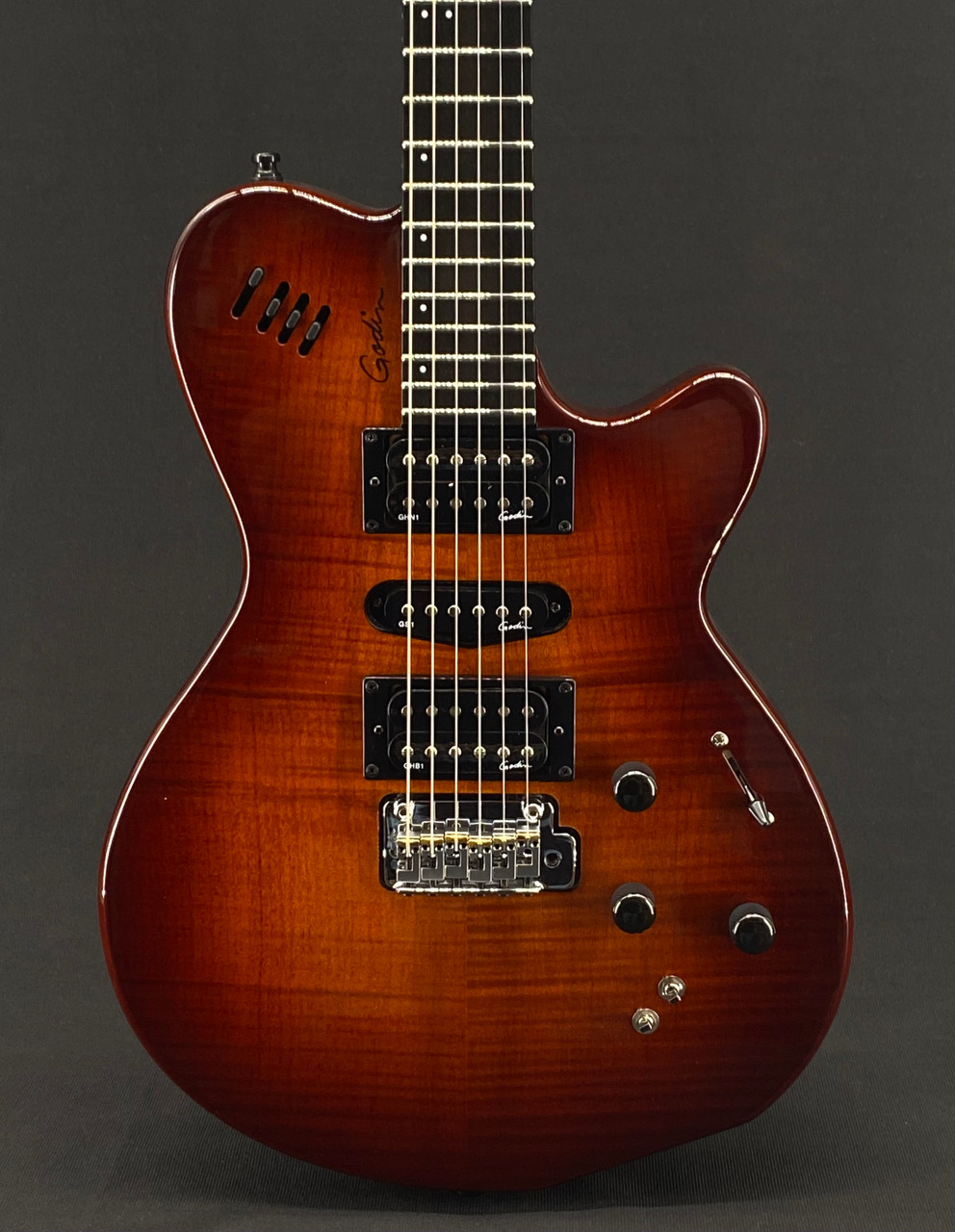 Godin xtSA with Flame Top in Lightburst