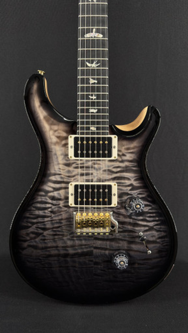 PRS Wood Library Custom 24 in Charcoal Fade Smokeburst with Quilt Maple  Top, Swamp Ash Back, and Maple Neck