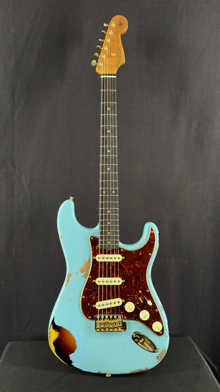 Fender Custom Shop LTD Edition '62 Heavy Relic Strat in Daphne Blue over Sunburst with Reverse Bridge Pickup