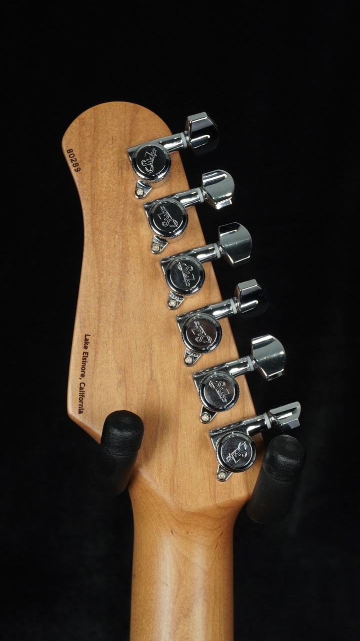 Suhr Custom Classic JM in Orange Sparkle with Mastery Bridge and Vibrato - Headstock Back