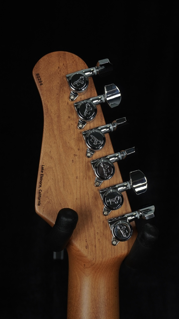 Suhr Custom Classic JM in Blue Sparkle with Mastery Bridge and Vibrato - Headstock Back