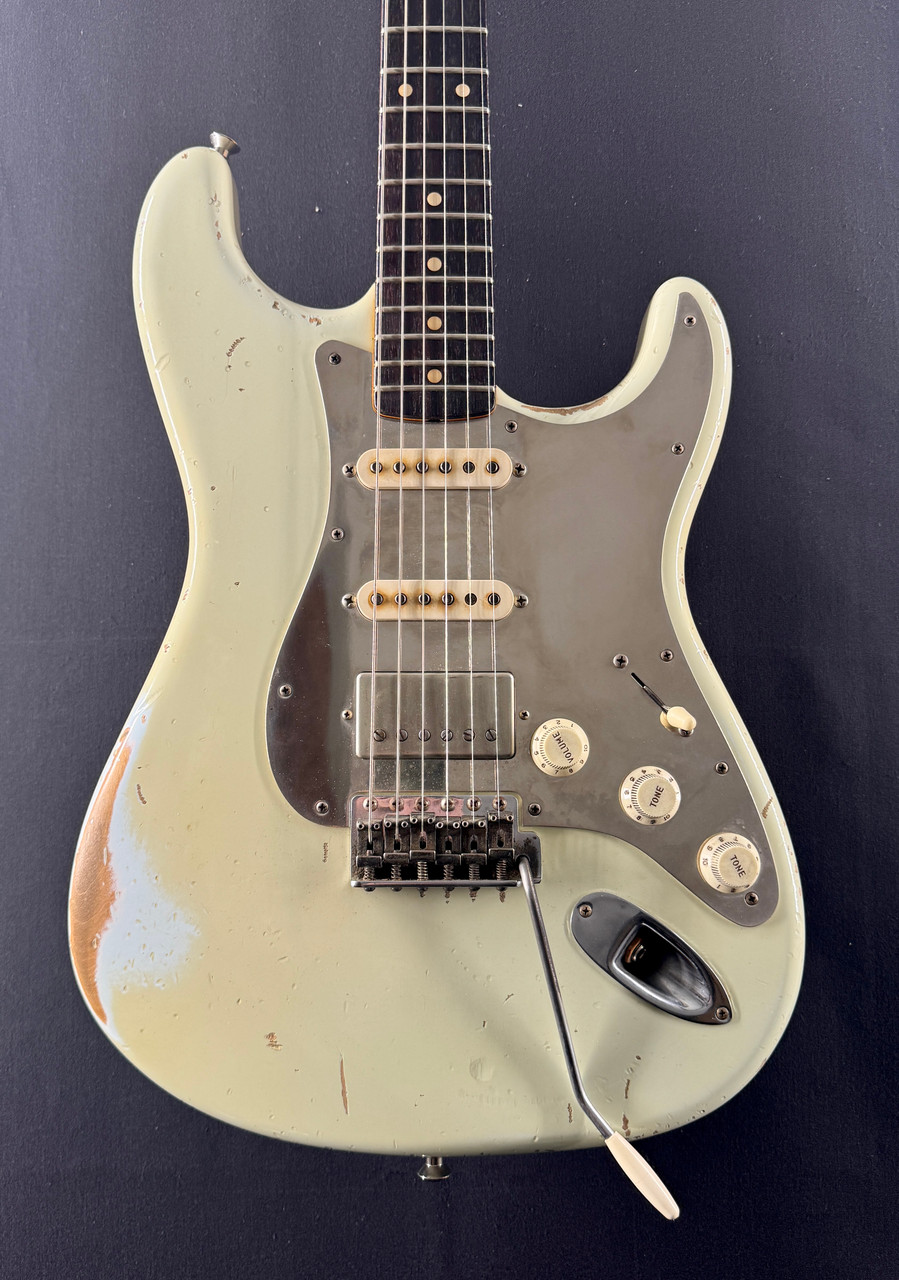 Preowned Fender John Cruz Masterbuilt Stratocaster Heavy Relic in Olympic White over Sonic Blue