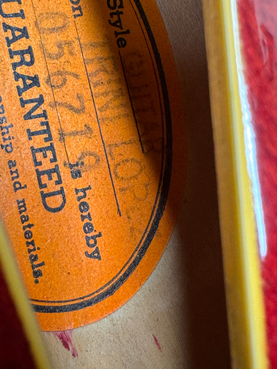 Gibson Trini Lopez Standard 1967 - Transparent Cherry (Geo's Vault Collection) label
