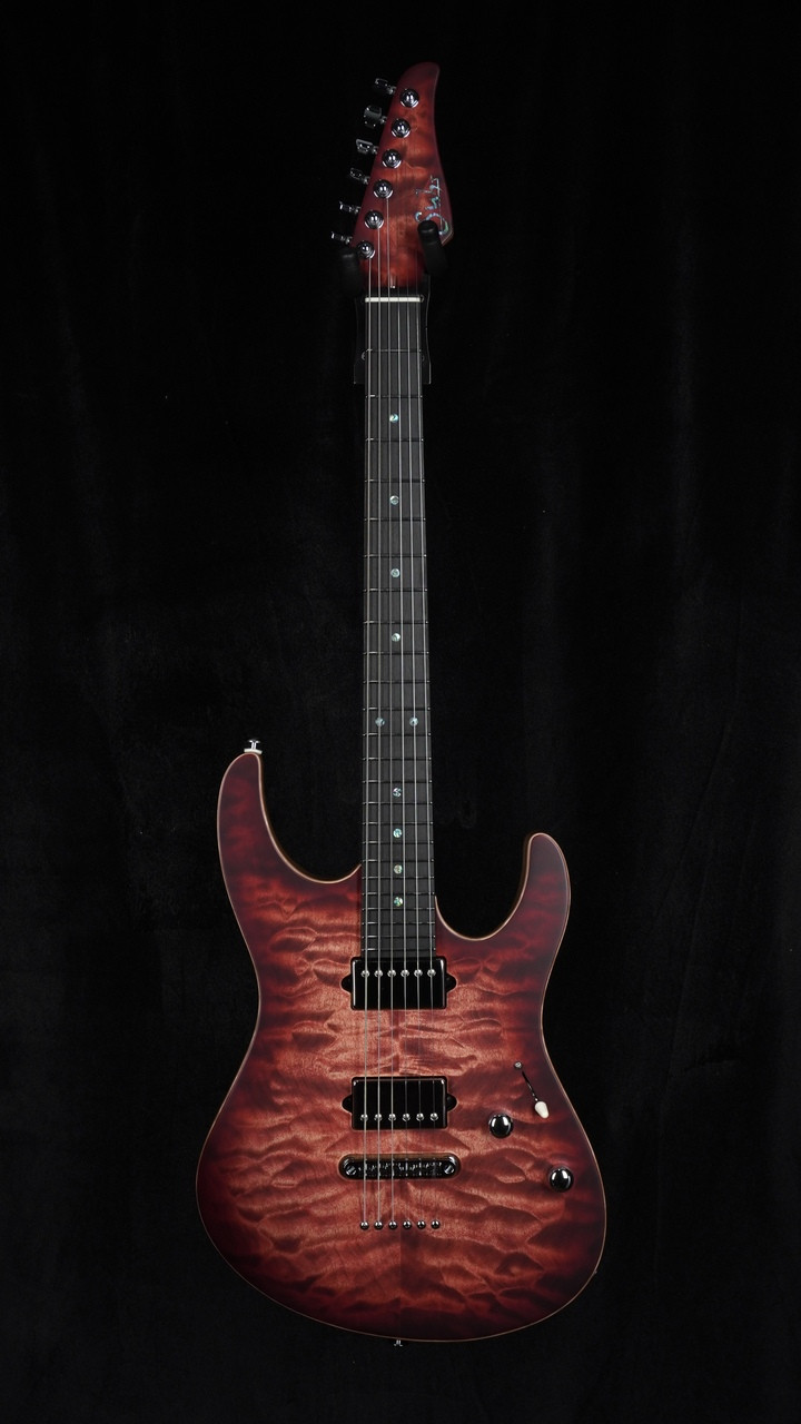 Suhr Custom Modern in Faded Transparent Wine Red Burst with Black Limba Body