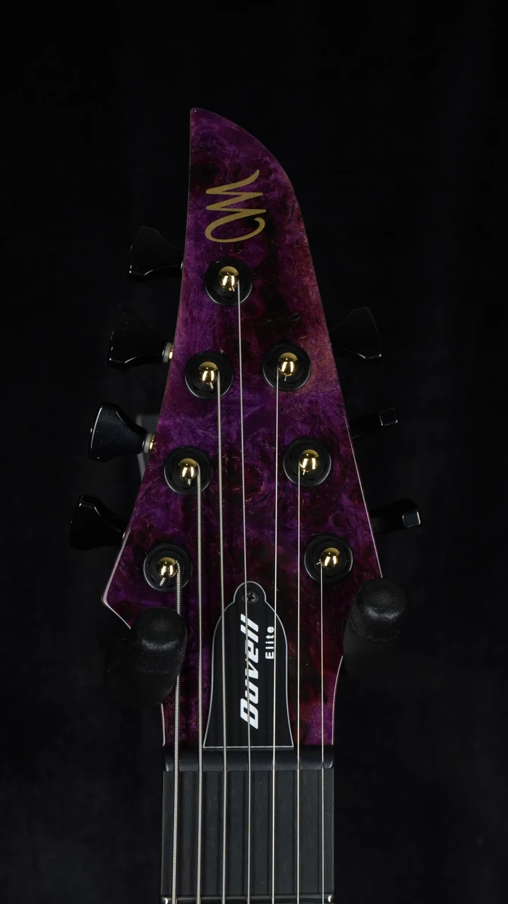 Mayones Duvell Elite 7 Custom Trans Purple Eye Poplar - Velvetron Pickups - Headstock