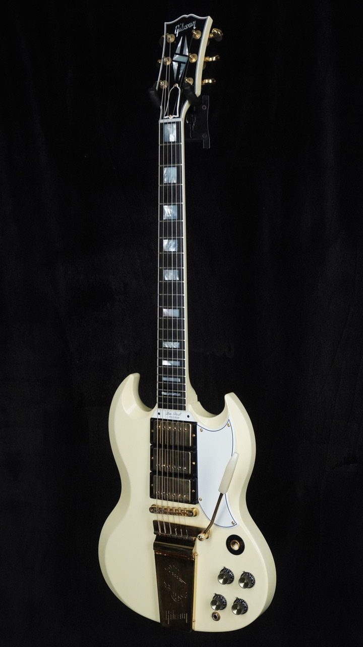 Preowned 2020 Gibson Custom Shop '63 Les Paul SG Custom in Classic White with Maestro Vibrola