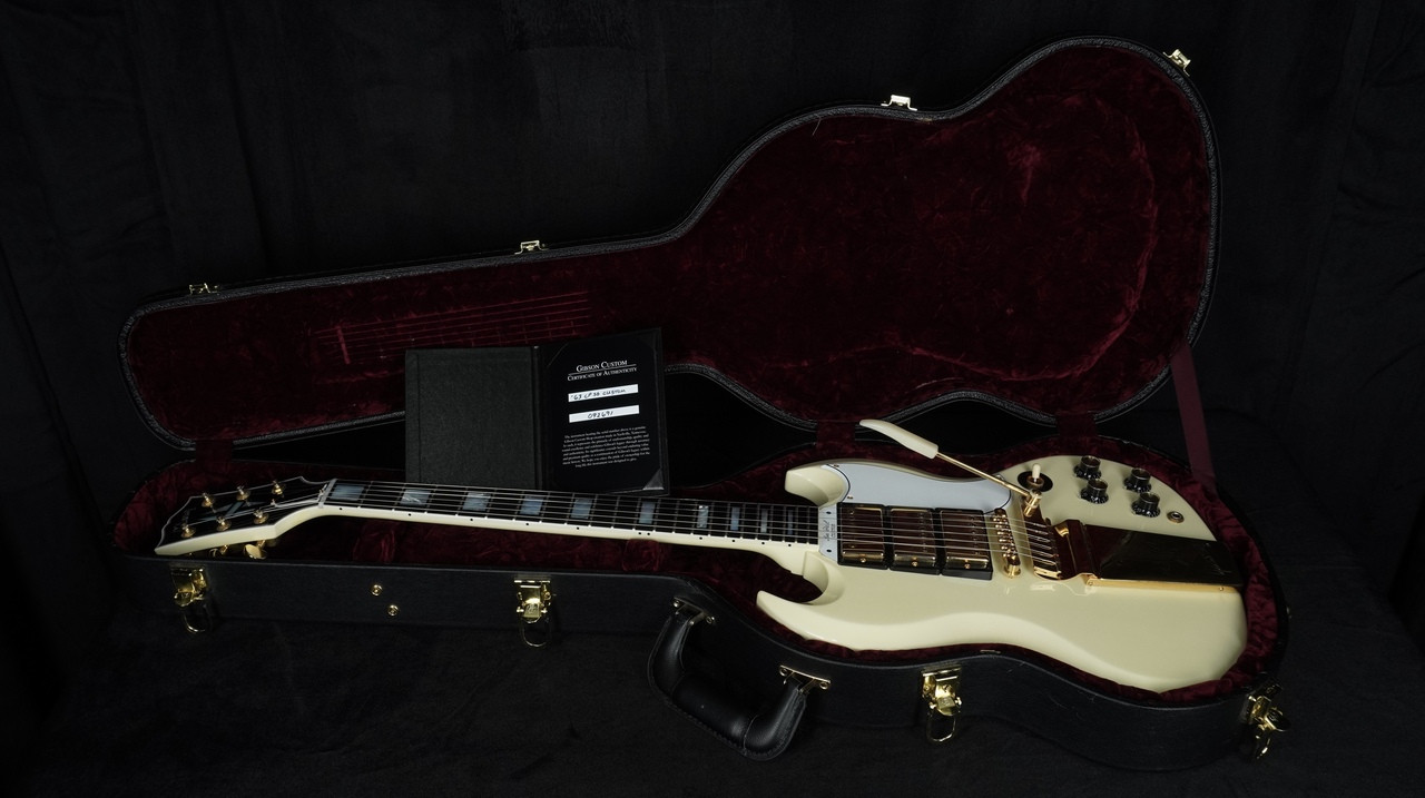 Preowned 2020 Gibson Custom Shop '63 Les Paul SG Custom in Classic White with Maestro Vibrola