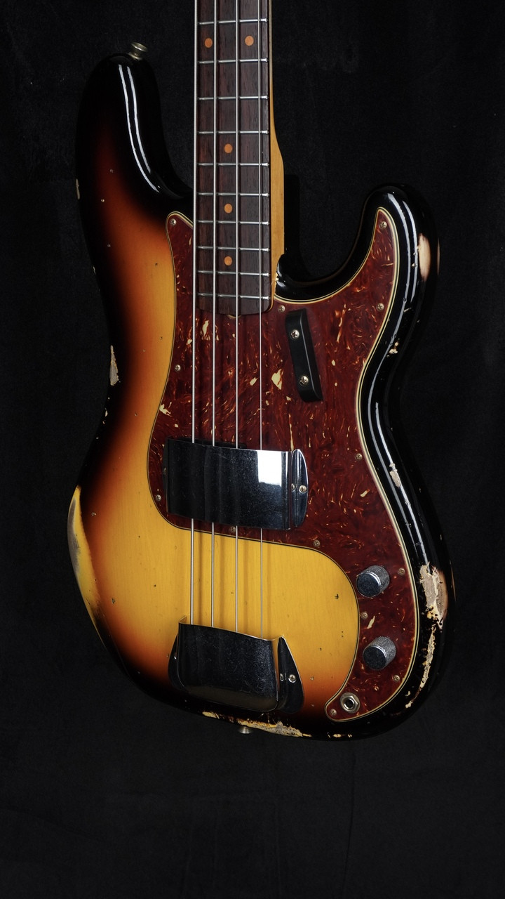 Preowned Fender Custom Shop Limited Edition Heavy Relic '63 Precision Bass in Faded Aged 3-Color Sunburst