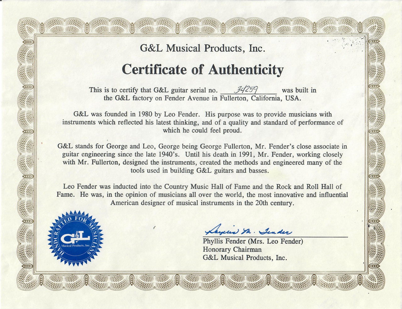 Preowned USA G&L S-500 in Sunburst with Rosewood Fretboard