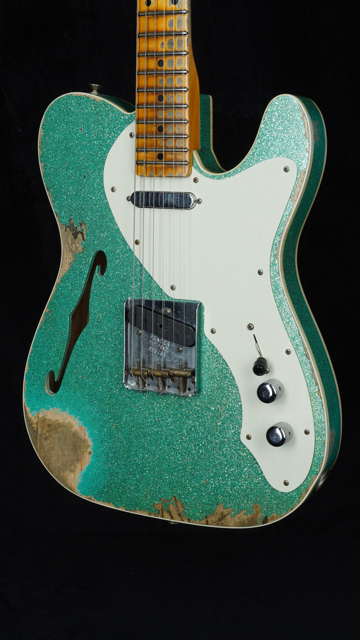 Preowned Fender Custom Shop Thinline Telecaster in Seafoam Green Sparkle
