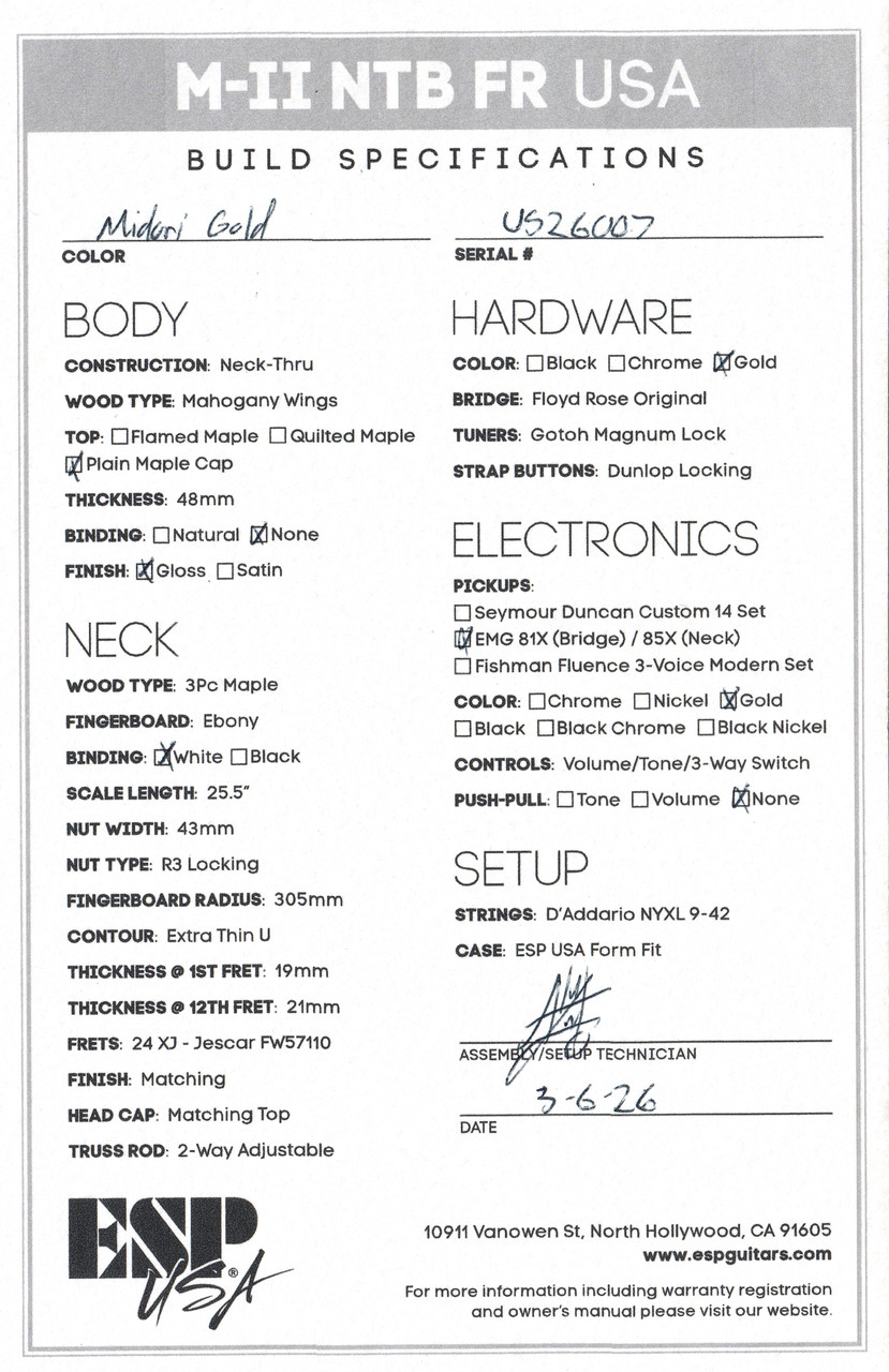 ESP USA M-II NTB FR in Midori Gold Sparkle